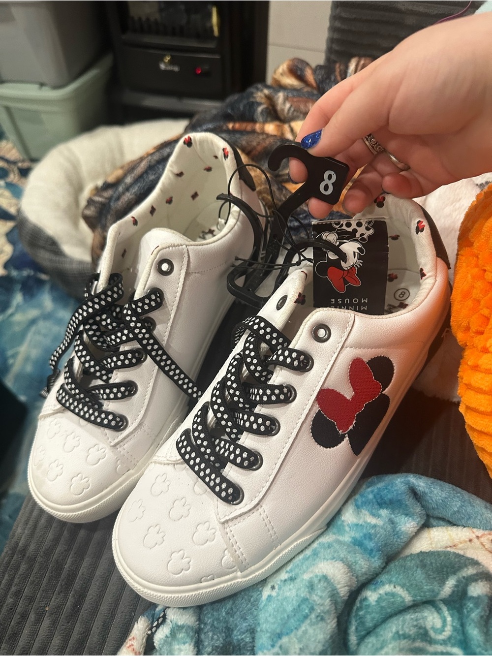 White Minnie Mouse Accent Women's Sneakers with Red Detail